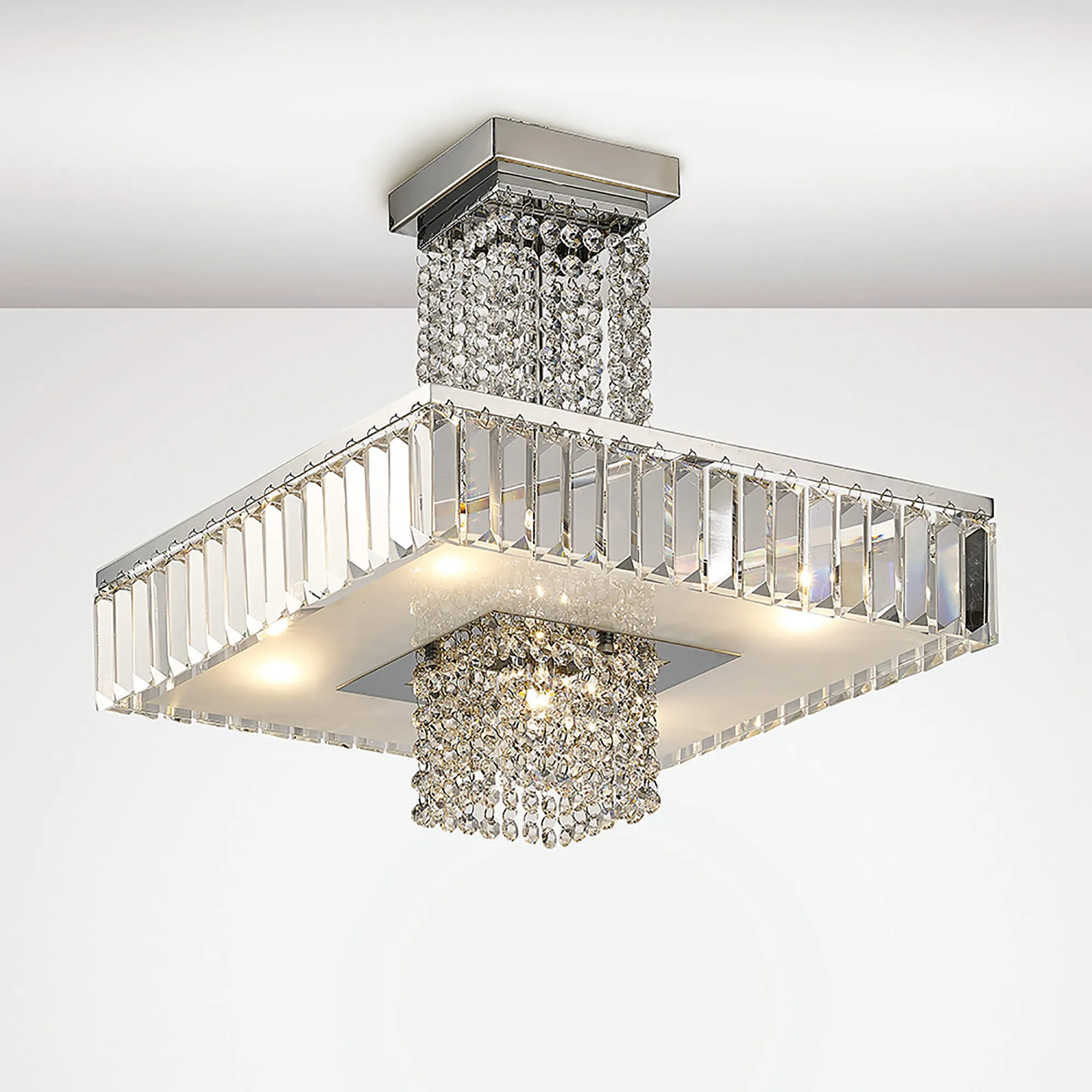 Ophelia Crystal Ceiling Lights Diyas Ringed & Square Crystal Fittings